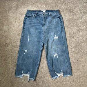 C EST 1946 Denim Distressed Wide Leg Capris Size 14 Curvy